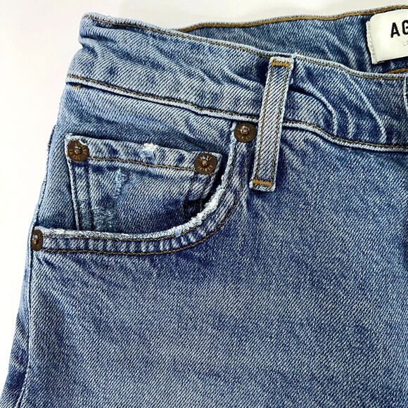 Agolde Nico Slim High Rise Jeans Womens Size 25 Blue Distressed Slits Button Fly - Picture 15 of 16